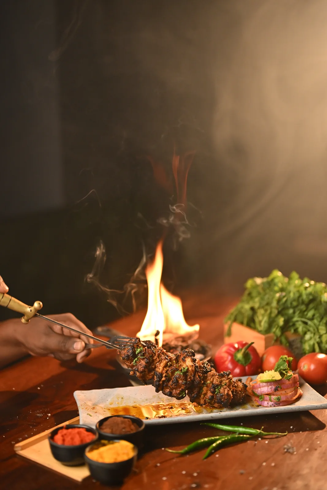 Flame-grilled kebabs prepared at RK’s Family Restro